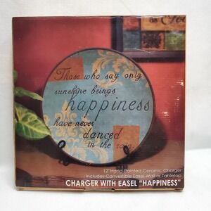 Hand-Painted‎ ◇ 12" Charger Plate W/Easel ◇ Beautiful "Happiness" Quote ◇
